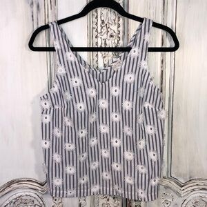 a.new.day NWOT 3D Embroidered Burst on 100% Cotton Blue and White Stripes Top